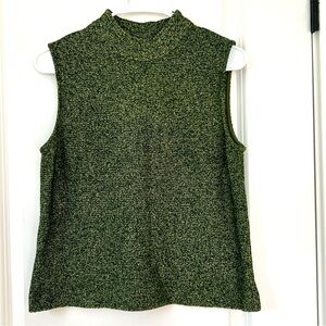 ST JOHN size S Tweedy Reverse Knit Shimmer Mock Neck Sleeveless Top Green Shades
